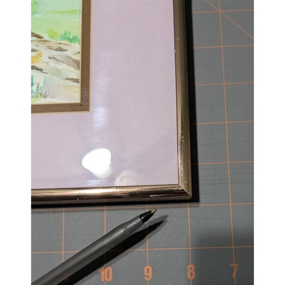 Framed Watercolor Landscape Painting Lavender Mat Rose-Gold Frame signed - Picture 5 of 15